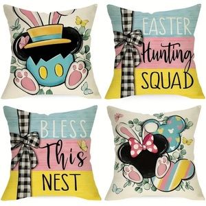 New 4pcs Easter Egg Mickey Mouse Throw Pillow Covers Holiday Decor 18x18 Disney